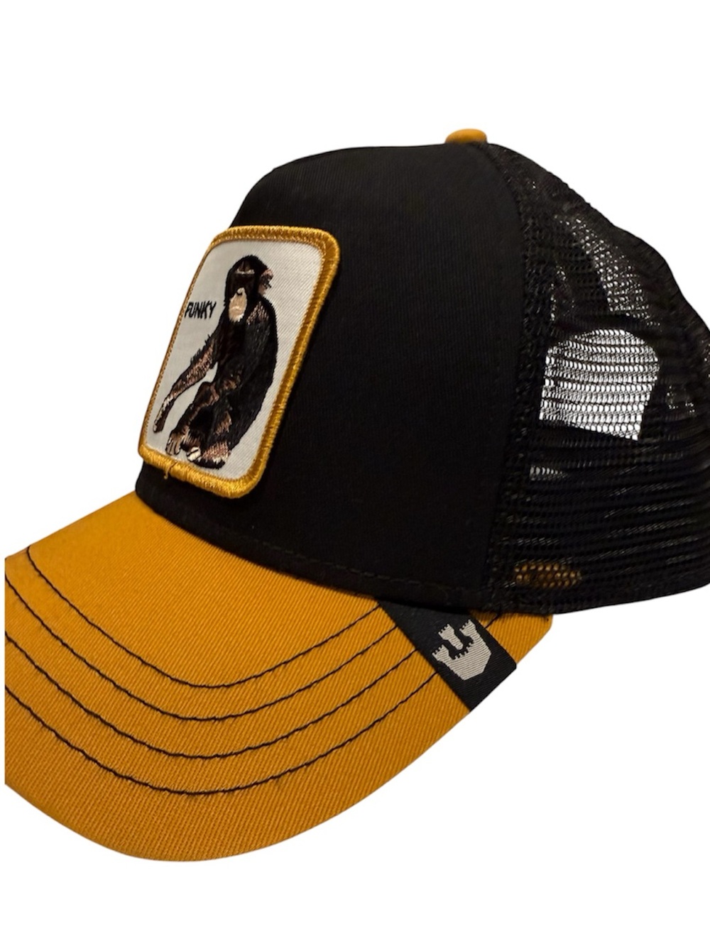 GOORIN BROS Funky Monkey Trucker Hat Black Gold Chimpanzee Animal Farm Cap EUC - Picture 3 of 10